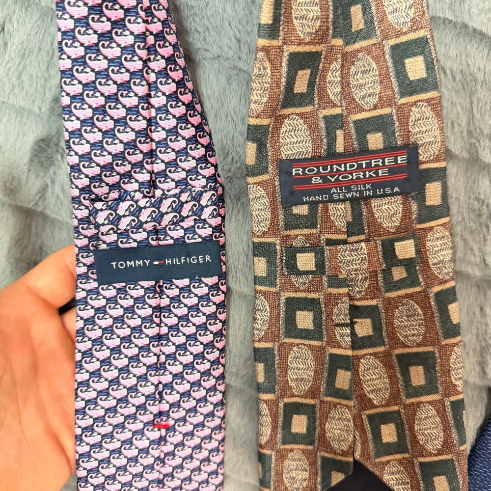Tommy Hilfiger Roundtree Yorke Ties Mens OS Multi Silk Whale Geometric Lot 2 - Picture 6 of 7